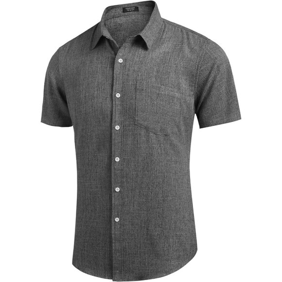 Men's Linen Shirts Casual Button Down Short Sleeve Summer Beach Shirt - Picture 3 of 6